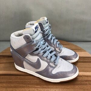 Nike Dunk Sky High Hidden Wedge Sneakers Womens Size 7.5 Light Grey Metallic